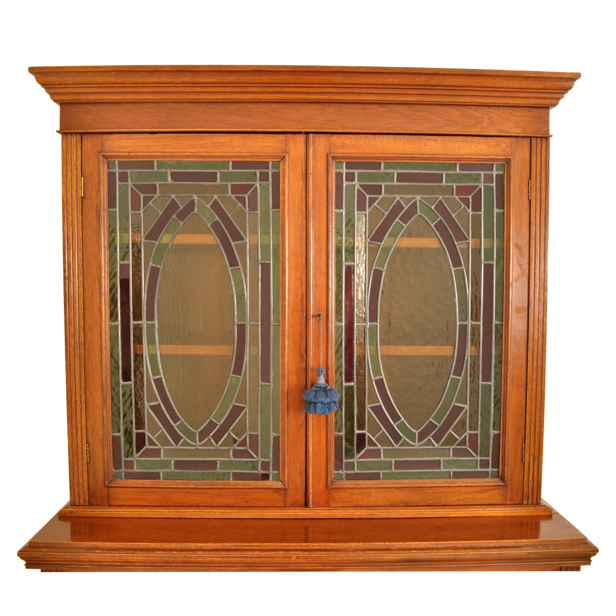 Antique Aesthetic Movement Carved Ash Leaded Glass Secretary Desk / Bookcase, circa 1890