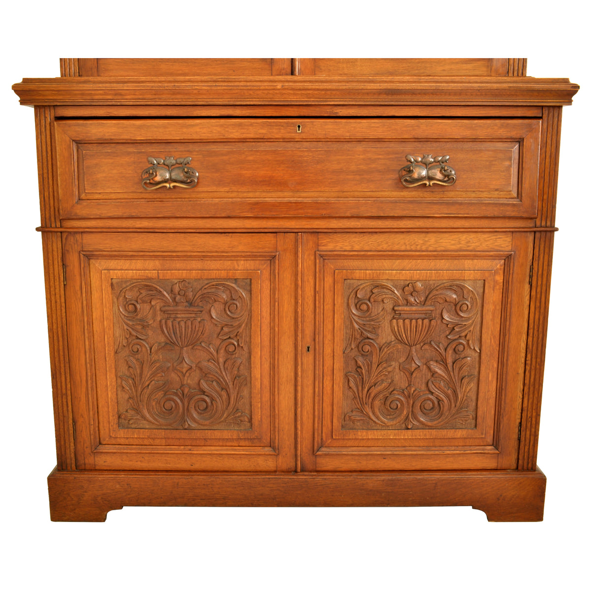 Antique Aesthetic Movement Carved Ash Leaded Glass Secretary Desk / Bookcase, circa 1890