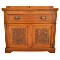 Antique Aesthetic Movement Carved Ash Leaded Glass Secretary Desk / Bookcase, circa 1890