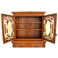 Antique Aesthetic Movement Carved Ash Leaded Glass Secretary Desk / Bookcase, circa 1890