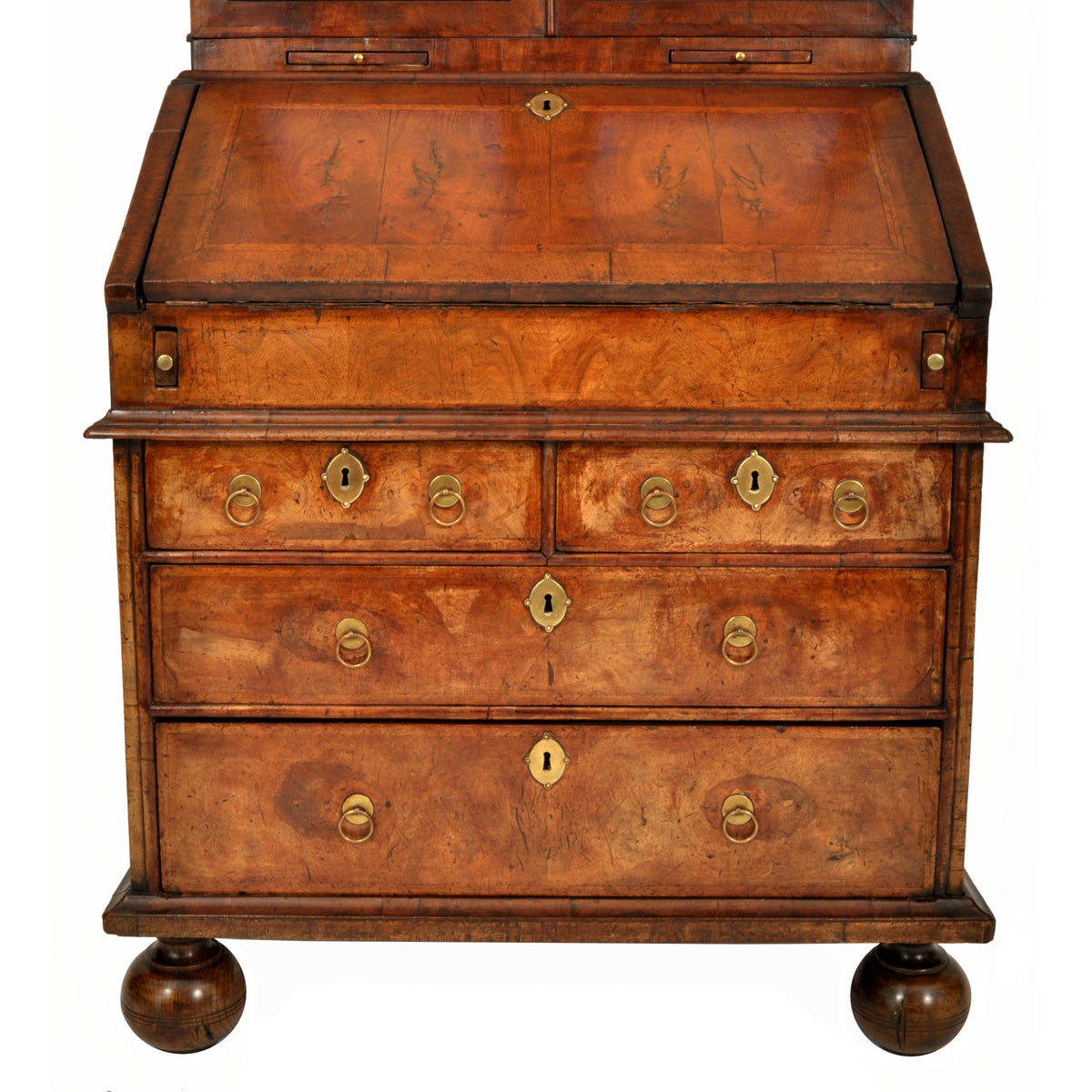 Antique Queen Anne Period Double Dome Burl Walnut Bureau / Bookcase / Secretary, circa 1710