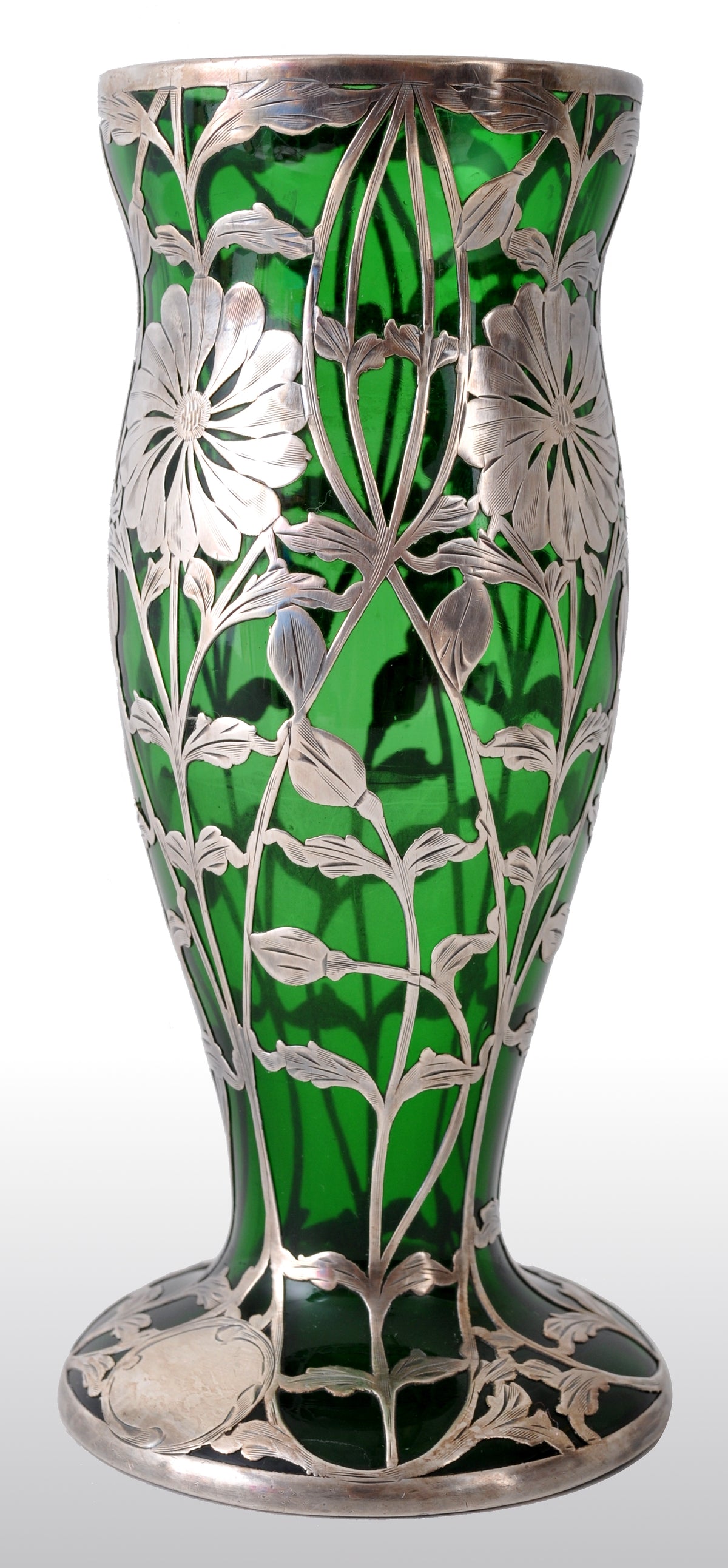 Antique Austrian Art Nouveau Loetz Silver Overlay Glass Vase, circa 1900