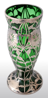 Antique Austrian Art Nouveau Loetz Silver Overlay Glass Vase, circa 1900