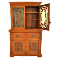 Antique Aesthetic Movement Carved Ash Leaded Glass Secretary Desk / Bookcase, circa 1890