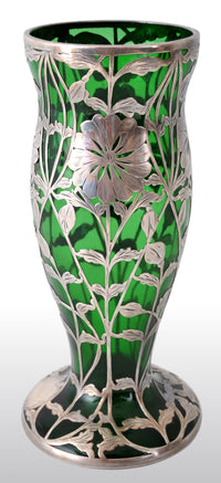 Antique Austrian Art Nouveau Loetz Silver Overlay Glass Vase, circa 1900