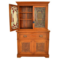Antique Aesthetic Movement Carved Ash Leaded Glass Secretary Desk / Bookcase, circa 1890