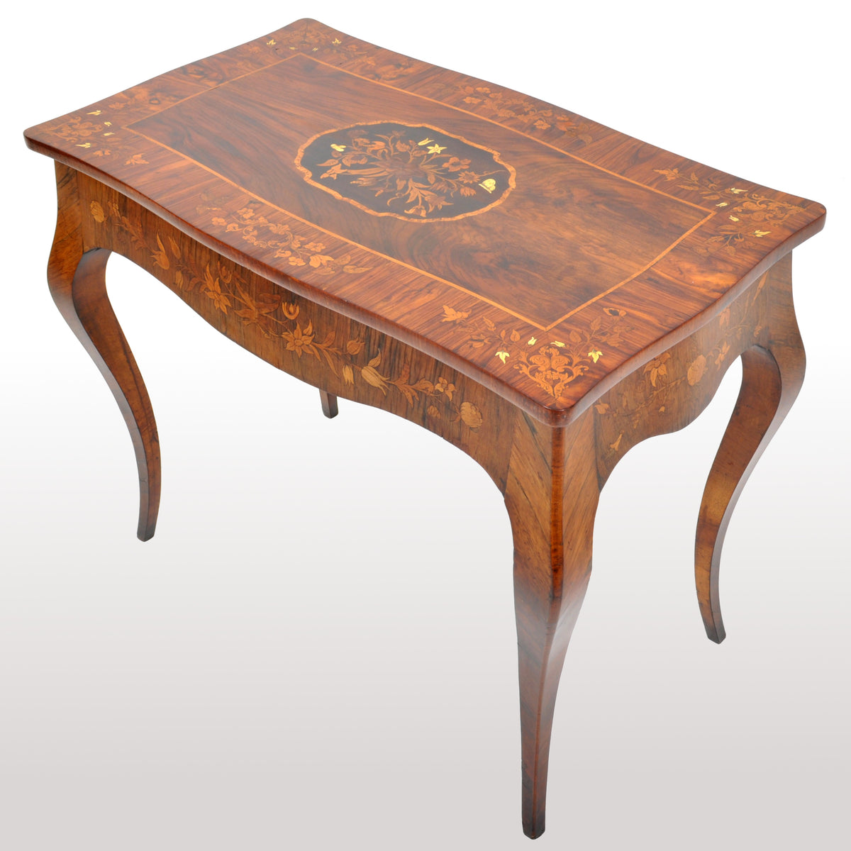 Antique Louis XV French Inlaid Marquetry Bombe Writing Table / Desk / Bureau, circa 1880