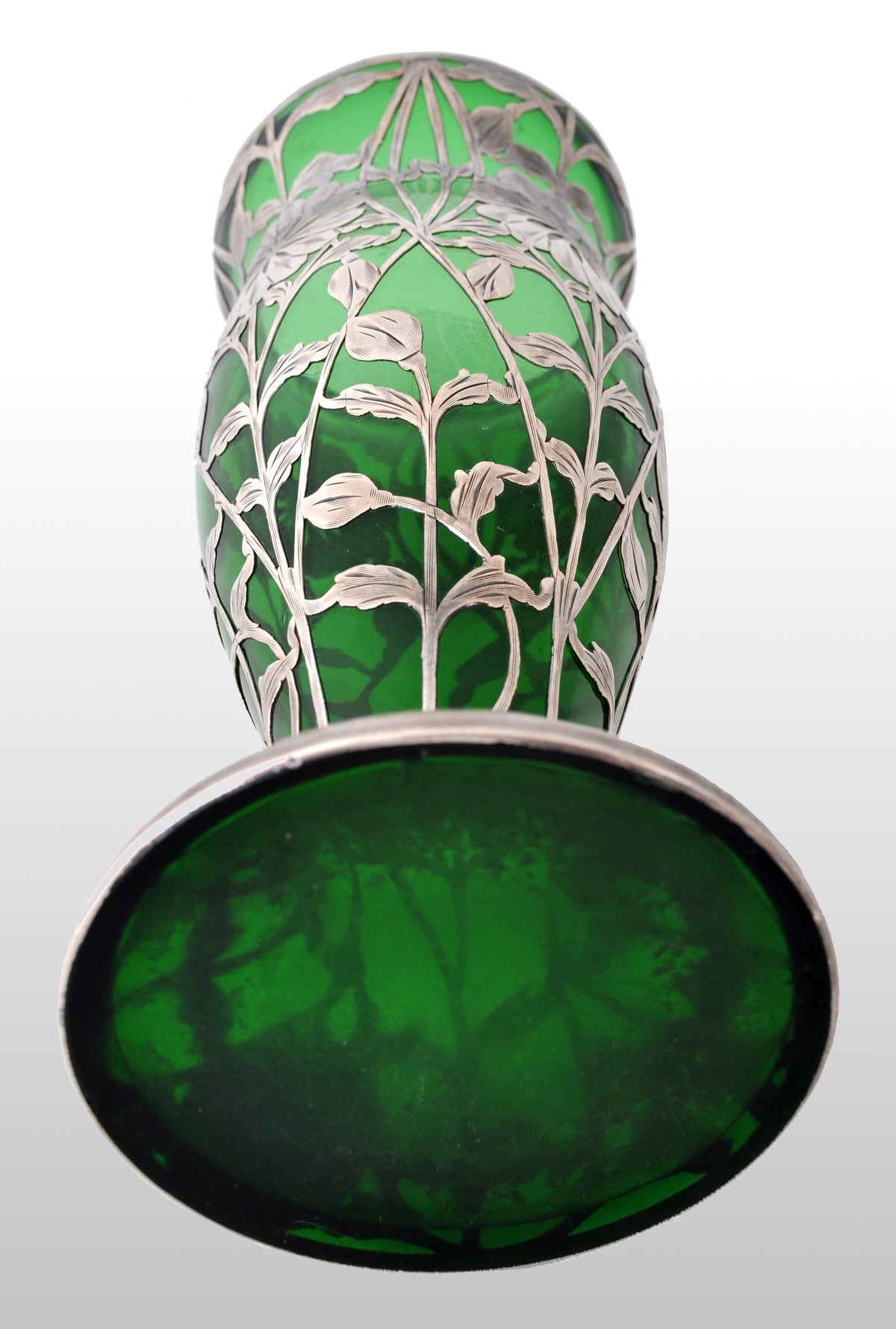 Antique Austrian Art Nouveau Loetz Silver Overlay Glass Vase, circa 1900