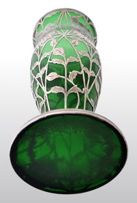 Antique Austrian Art Nouveau Loetz Silver Overlay Glass Vase, circa 1900