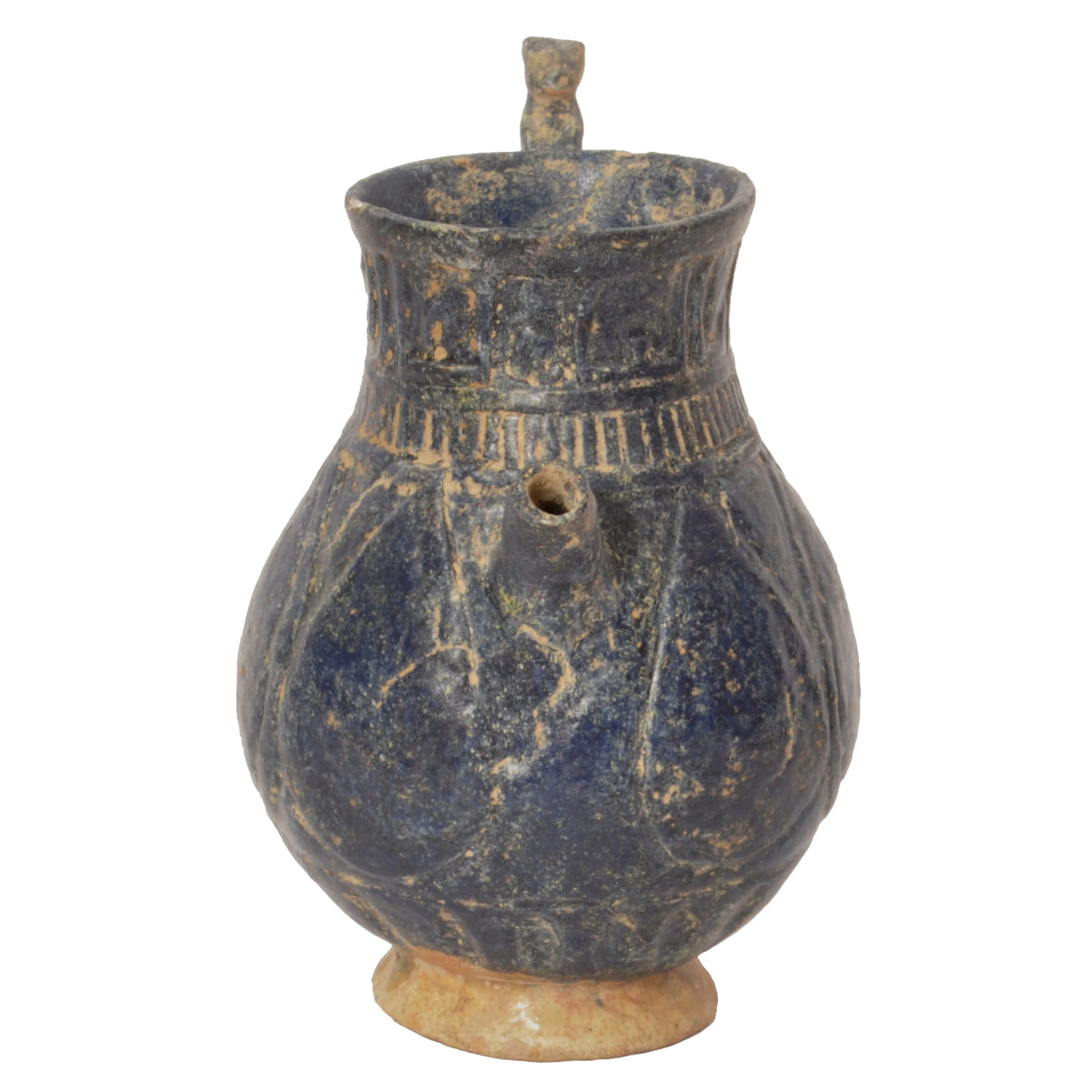 Ancient Persian Islamic Blue Glazed Pottery / Vessel / Ewer with Calligraphy, Khorasan, circa 1200
