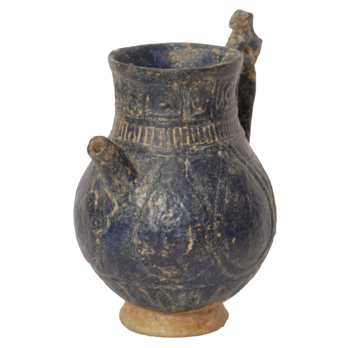 Ancient Persian Islamic Blue Glazed Pottery / Vessel / Ewer with Calligraphy, Khorasan, circa 1200
