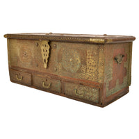 Antique 19th Century Zanzibar Shirazi Brass Stud & Copper Clad Dowry Chest, circa 1850