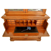 Antique Aesthetic Movement Carved Ash Leaded Glass Secretary Desk / Bookcase, circa 1890