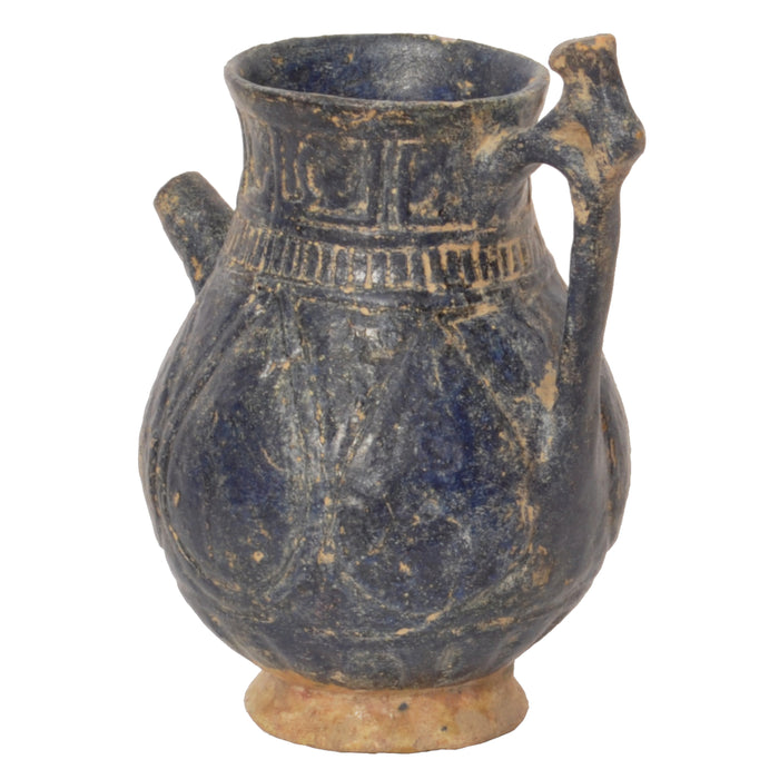 Ancient Persian Islamic Blue Glazed Pottery / Vessel / Ewer with Calligraphy, Khorasan, circa 1200