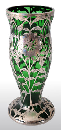 Antique Austrian Art Nouveau Loetz Silver Overlay Glass Vase, circa 1900