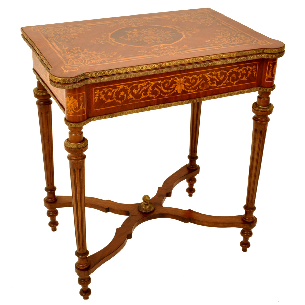 Antique 19th Century French  Inlaid Walnut Marquetry Ormolu Games / Card Table, circa 1880