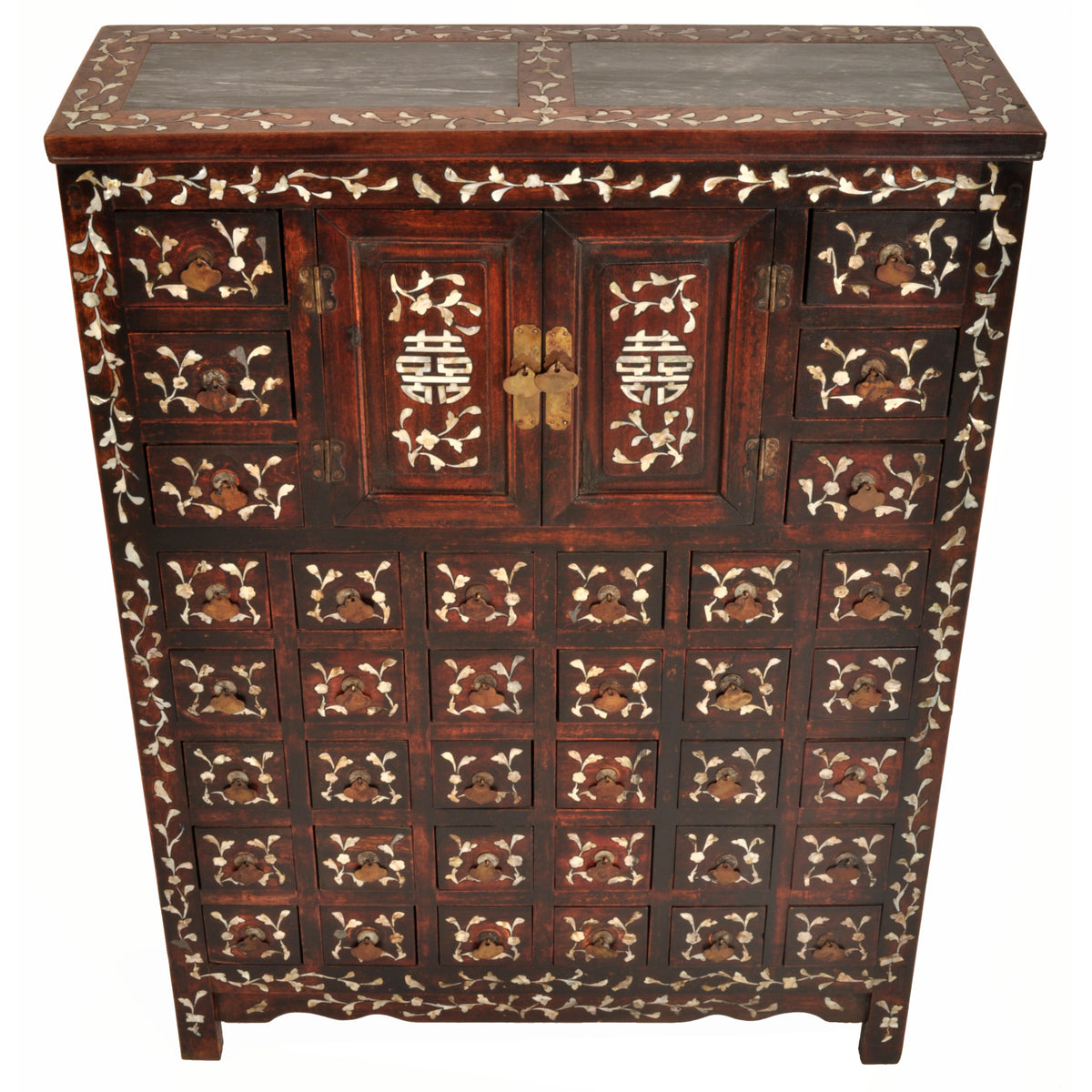 Antique Chinese Qing Dynasty Rosewood & Mother-of-Pearl Inlaid Apothecary Cabinet, circa 1850