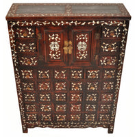 Antique Chinese Qing Dynasty Rosewood & Mother-of-Pearl Inlaid Apothecary Cabinet, circa 1850