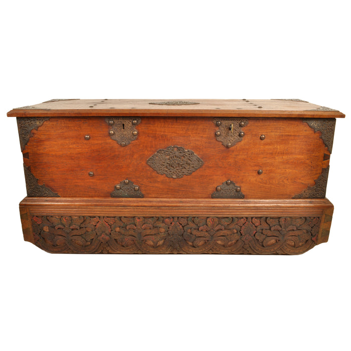 Antique 18th Century Dutch East India Company VOC Carved Teak Governor's Chest, circa 1780