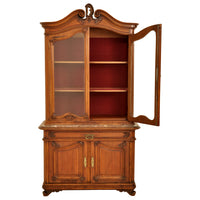 Antique French Carved Walnut & Marble Louis XV Buffet / Vitrine / Bookcase, circa 1880