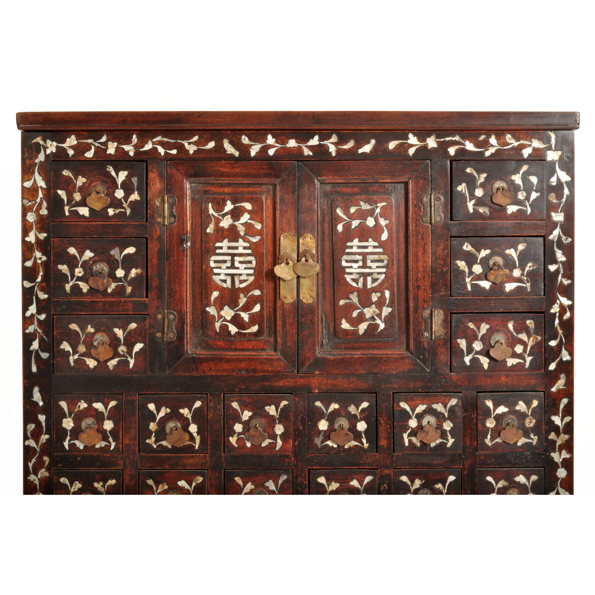 Antique Chinese Qing Dynasty Rosewood & Mother-of-Pearl Inlaid Apothecary Cabinet, circa 1850