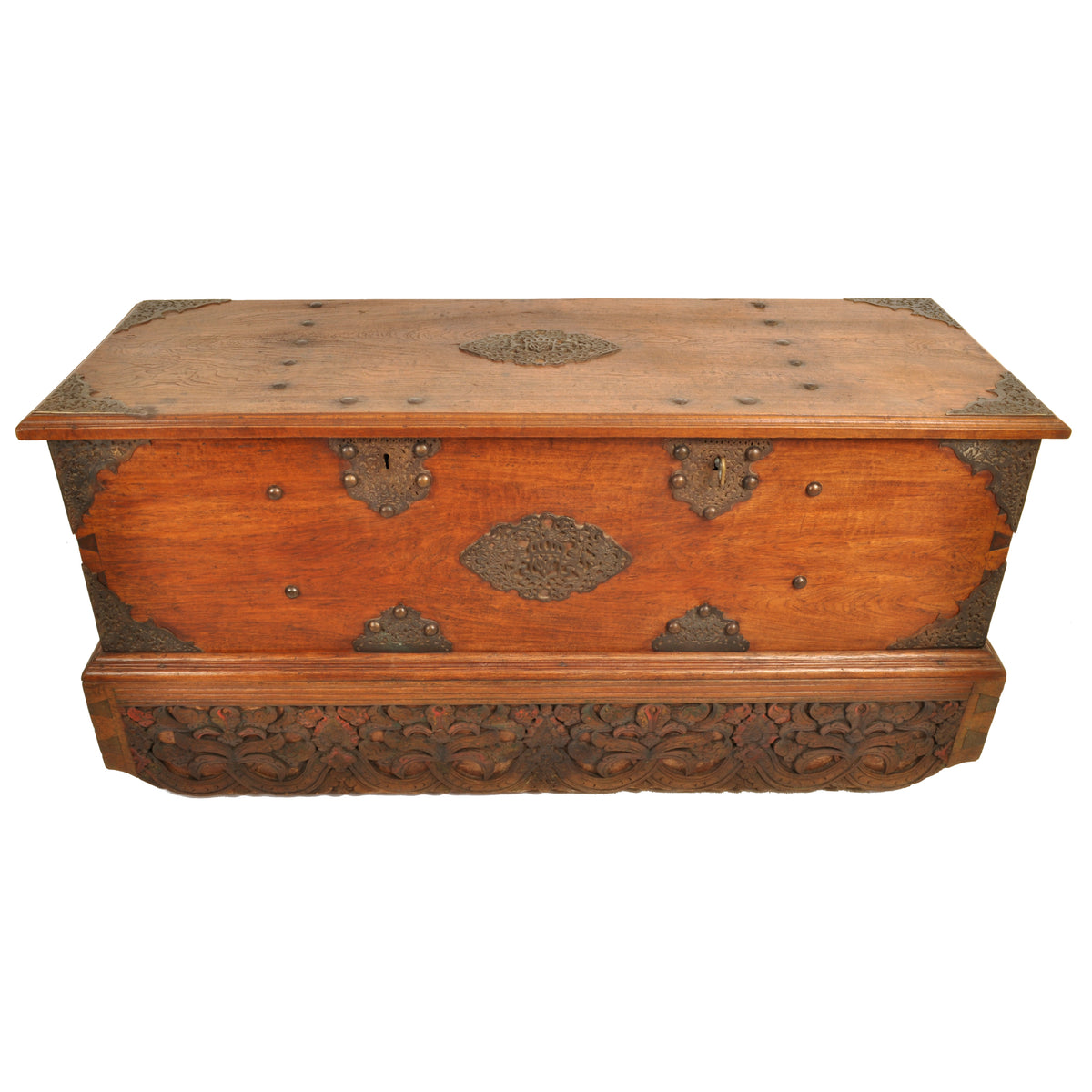 Antique 18th Century Dutch East India Company VOC Carved Teak Governor's Chest, circa 1780