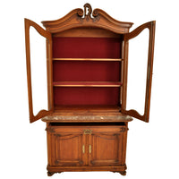 Antique French Carved Walnut & Marble Louis XV Buffet / Vitrine / Bookcase, circa 1880