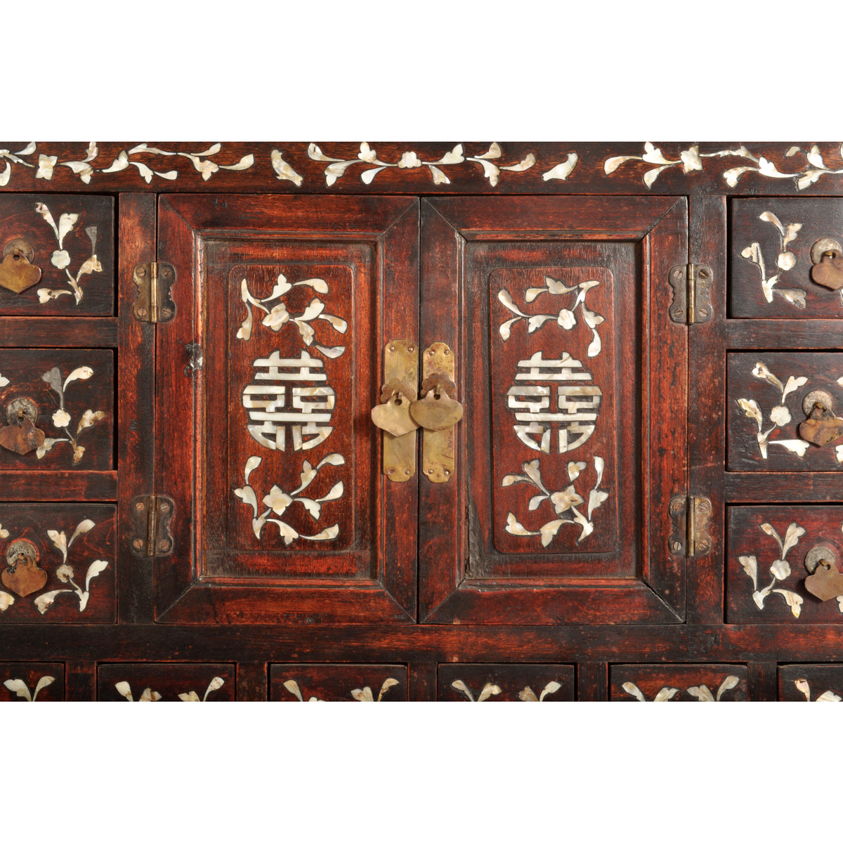 Antique Chinese Qing Dynasty Rosewood & Mother-of-Pearl Inlaid Apothecary Cabinet, circa 1850
