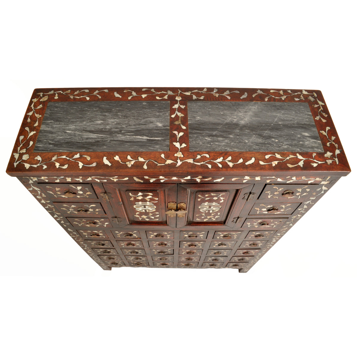 Antique Chinese Qing Dynasty Rosewood & Mother-of-Pearl Inlaid Apothecary Cabinet, circa 1850
