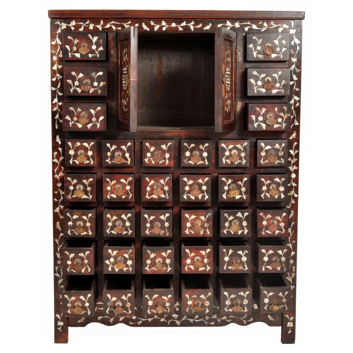 Antique Chinese Qing Dynasty Rosewood & Mother-of-Pearl Inlaid Apothecary Cabinet, circa 1850