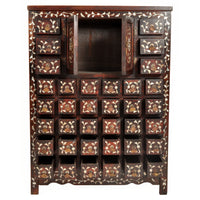 Antique Chinese Qing Dynasty Rosewood & Mother-of-Pearl Inlaid Apothecary Cabinet, circa 1850