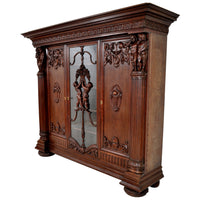 Antique German Baroque Revival Carved Oak Bookcase / Bibliotheque / Library Cabinet, circa 1890