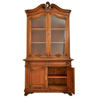 Antique French Carved Walnut & Marble Louis XV Buffet / Vitrine / Bookcase, circa 1880