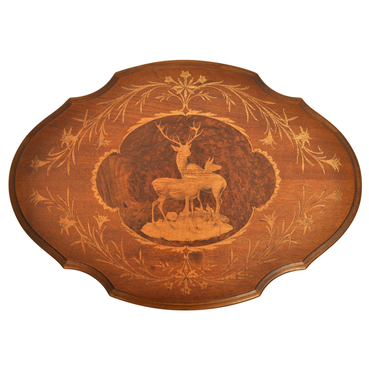 Antique Swiss Black Forest Carved Inlaid Walnut Marquetry Tilt-Top Table, circa 1870