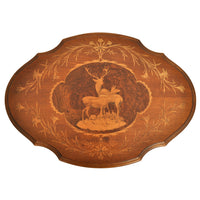 Antique Swiss Black Forest Carved Inlaid Walnut Marquetry Tilt-Top Table, circa 1870