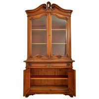 Antique French Carved Walnut & Marble Louis XV Buffet / Vitrine / Bookcase, circa 1880