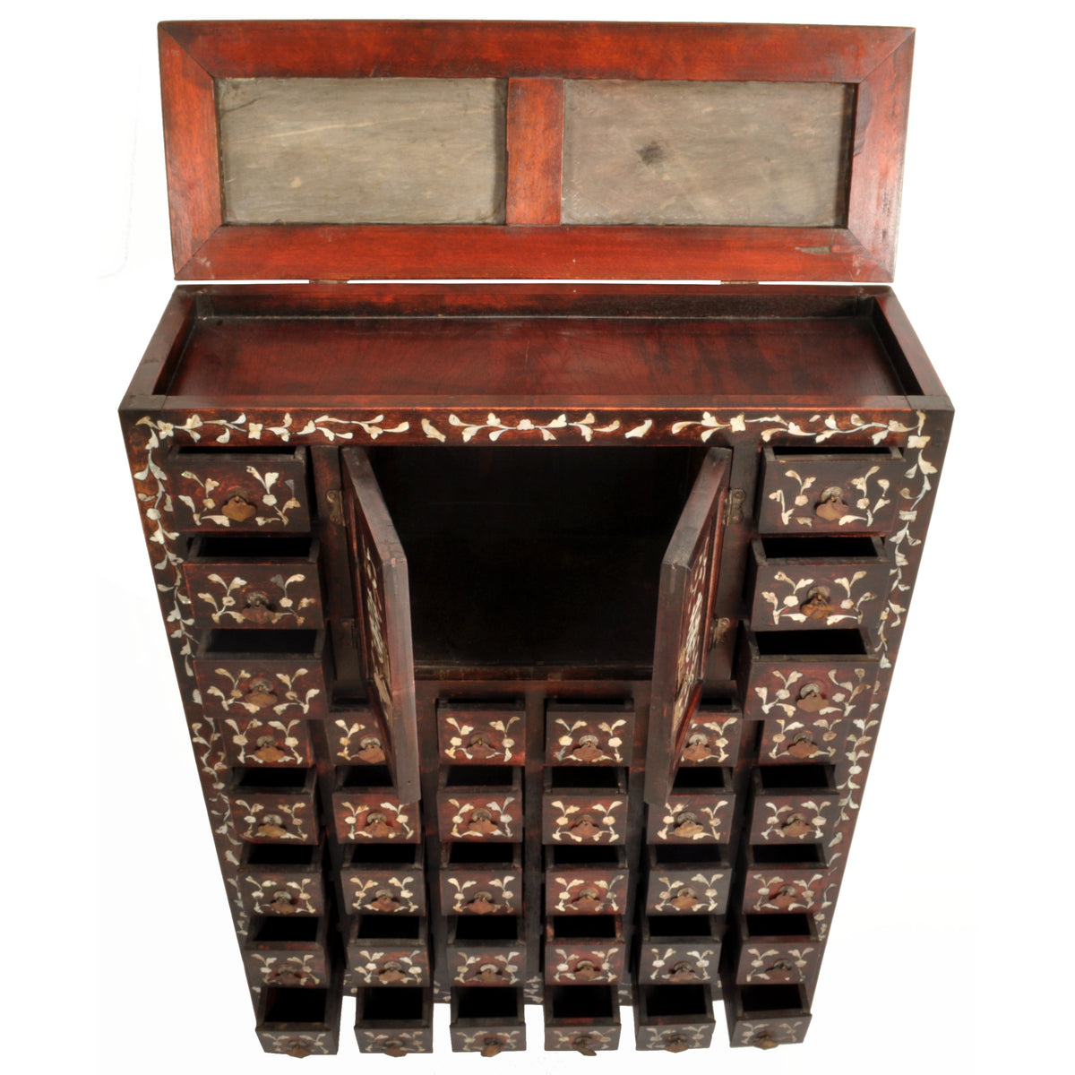 Antique Chinese Qing Dynasty Rosewood & Mother-of-Pearl Inlaid Apothecary Cabinet, circa 1850