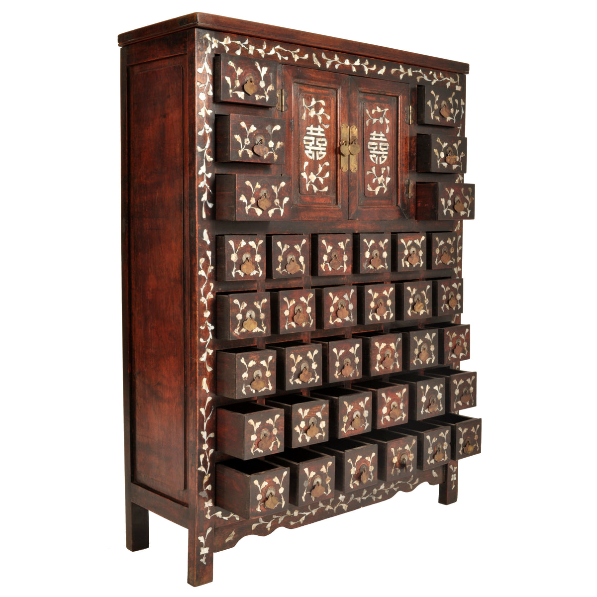 Antique Chinese Qing Dynasty Rosewood & Mother-of-Pearl Inlaid Apothecary Cabinet, circa 1850