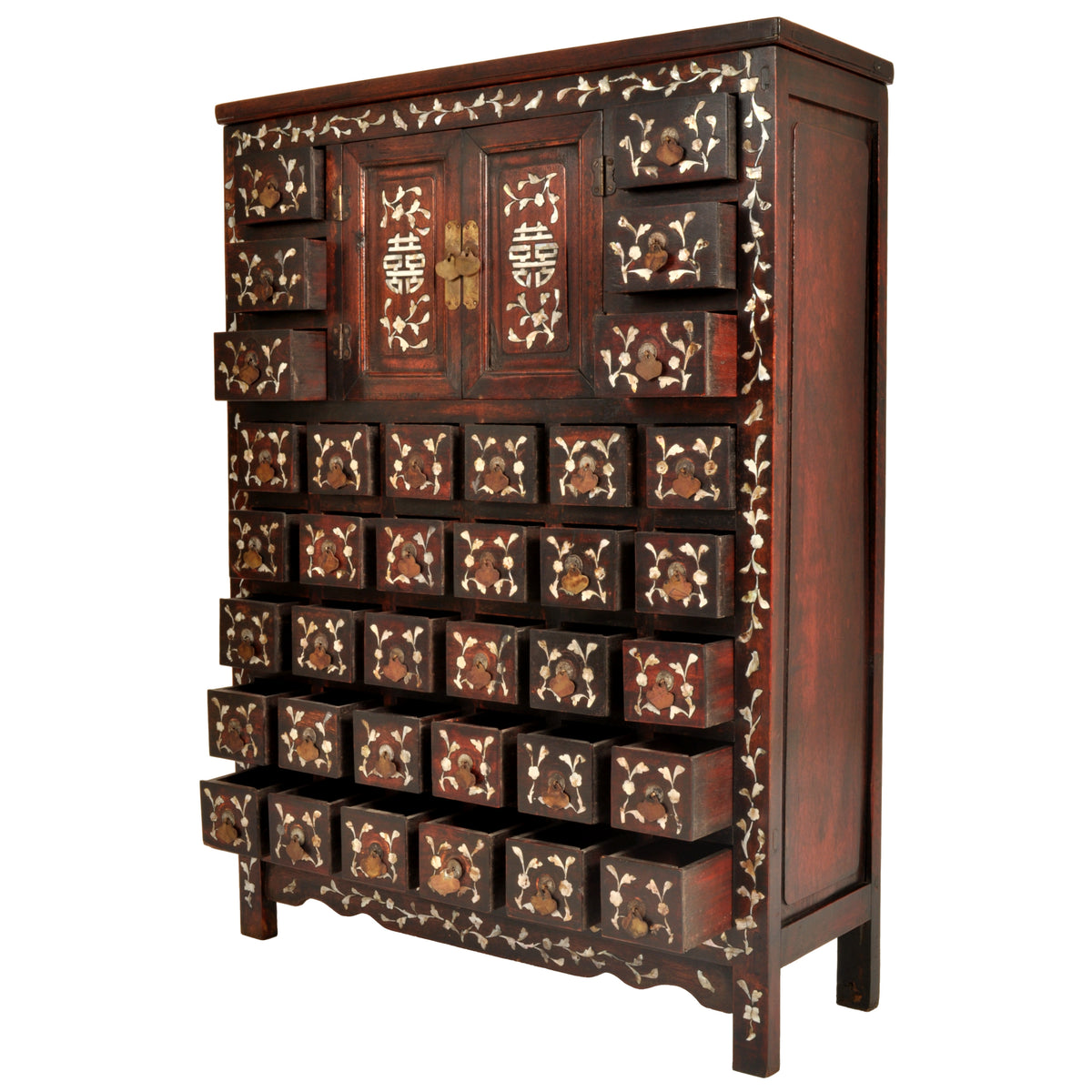 Antique Chinese Qing Dynasty Rosewood & Mother-of-Pearl Inlaid Apothecary Cabinet, circa 1850