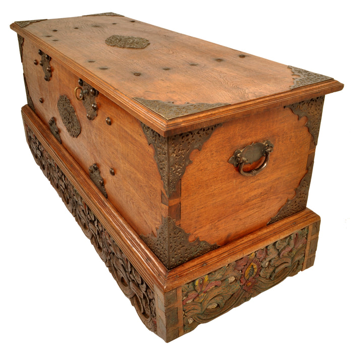 Antique 18th Century Dutch East India Company VOC Carved Teak Governor's Chest, circa 1780