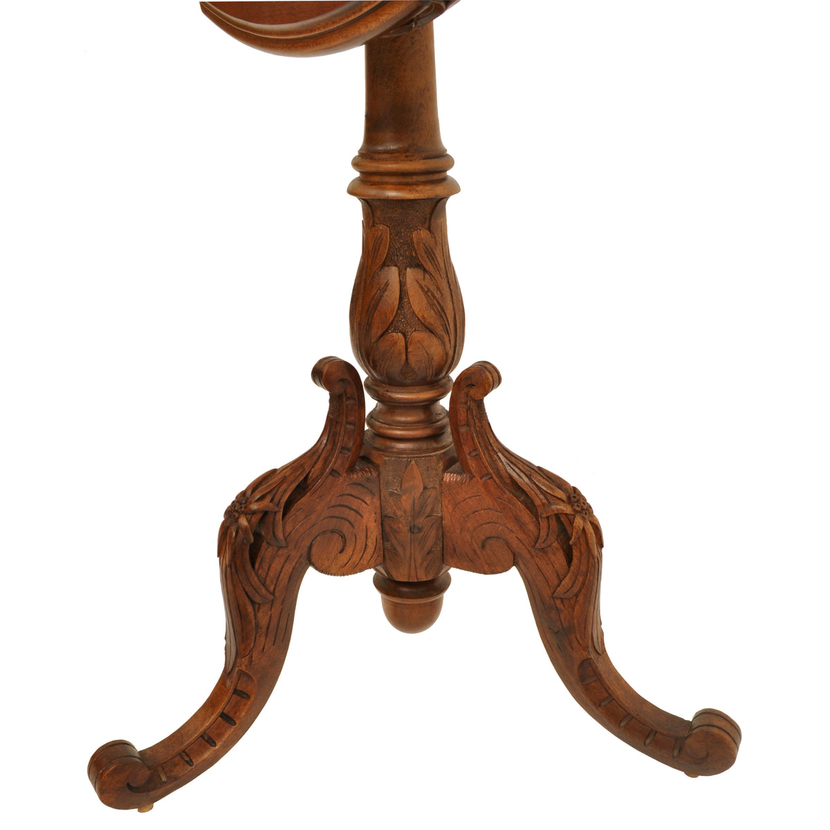 Antique Swiss Black Forest Carved Inlaid Walnut Marquetry Tilt-Top Table, circa 1870