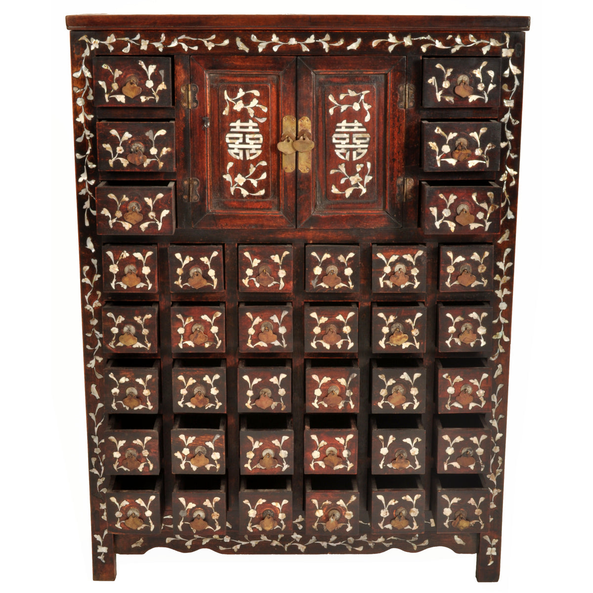 Antique Chinese Qing Dynasty Rosewood & Mother-of-Pearl Inlaid Apothecary Cabinet, circa 1850