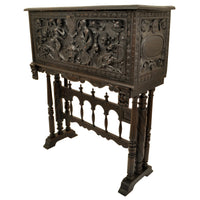 Antique 19th Century Spanish Baroque Carved Vargueno / Desk / Cabinet on Stand, circa 1880