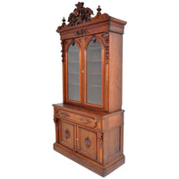 Antique American Renaissance Revival Carved Walnut Secretary Desk Bookcase, circa 1870