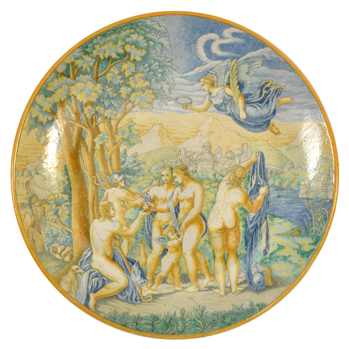 Antique Italian 18th Century Maiolica Faience Istoriato Charger Urbino, Circa 1800