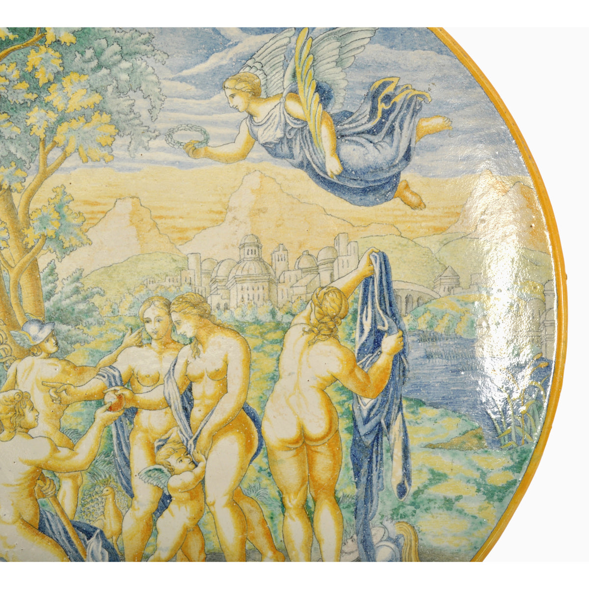 Antique Italian 18th Century Maiolica Faience Istoriato Charger Urbino, Circa 1800