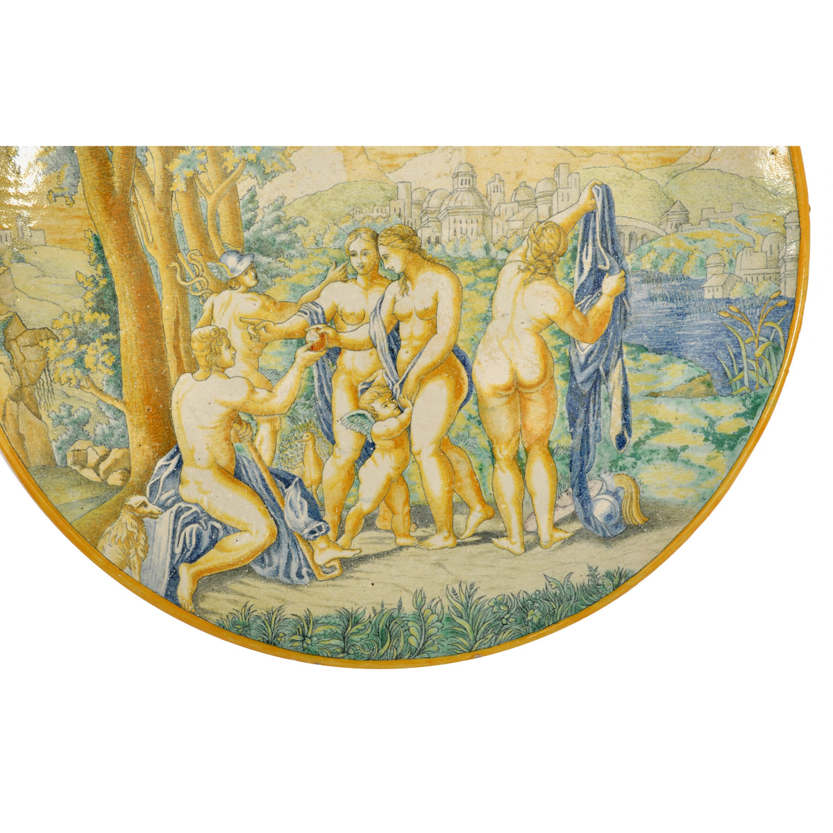 Antique Italian 18th Century Maiolica Faience Istoriato Charger Urbino, Circa 1800