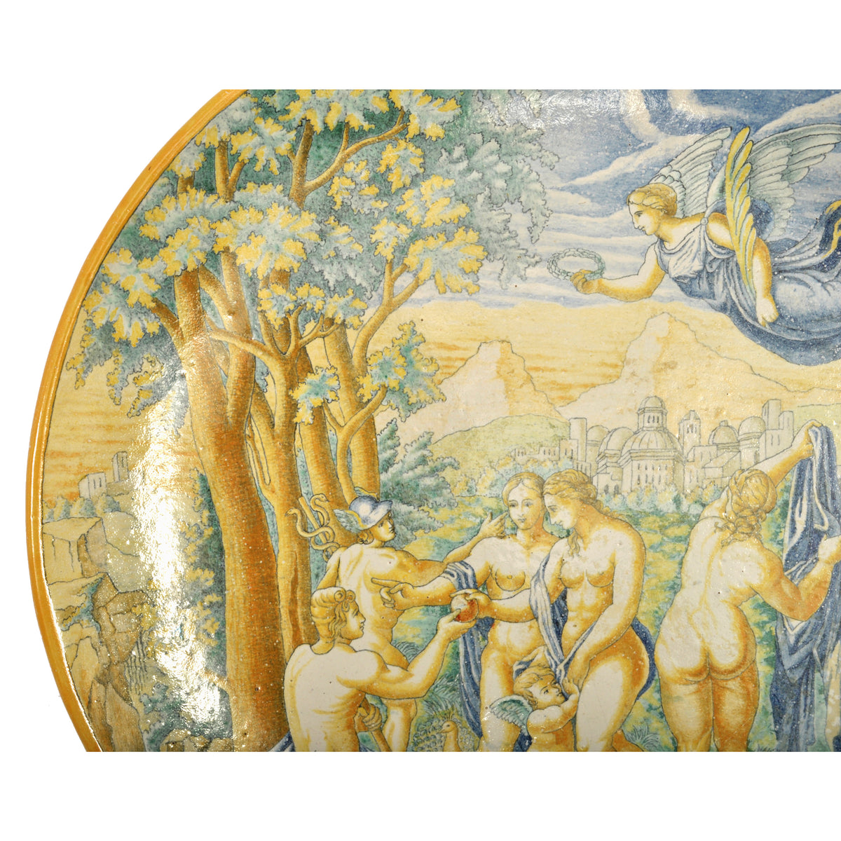 Antique Italian 18th Century Maiolica Faience Istoriato Charger Urbino, Circa 1800