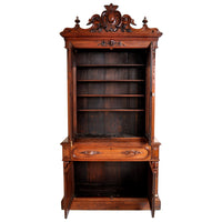Antique American Renaissance Revival Carved Walnut Secretary Desk Bookcase, circa 1870