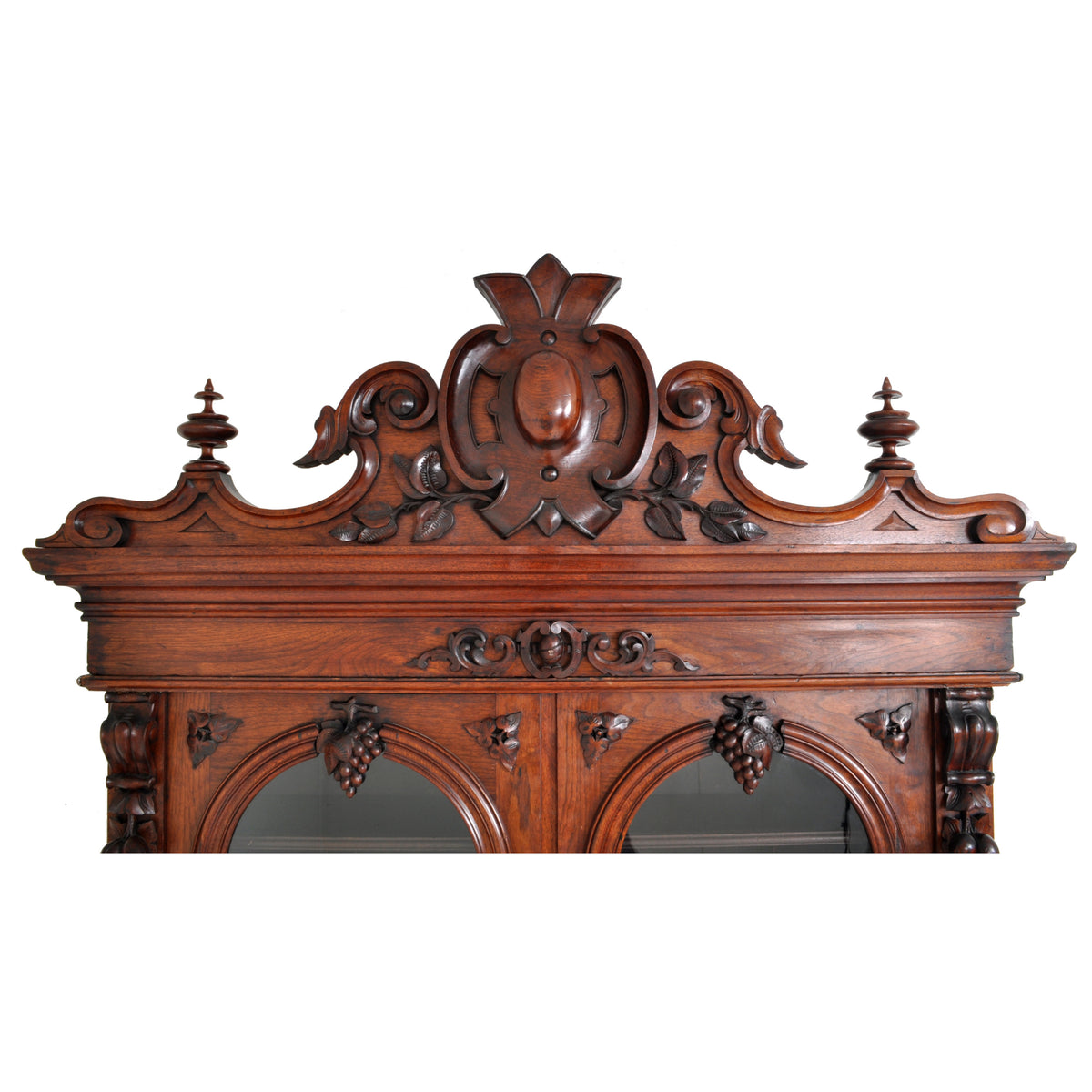 Antique American Renaissance Revival Carved Walnut Secretary Desk Bookcase, circa 1870